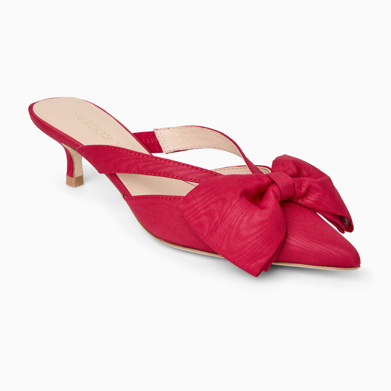 Cynthia Bow Fabric Kitten Heel Mule