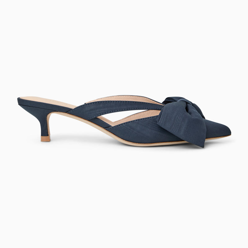 Cynthia Bow Fabric Kitten Heel Mule
