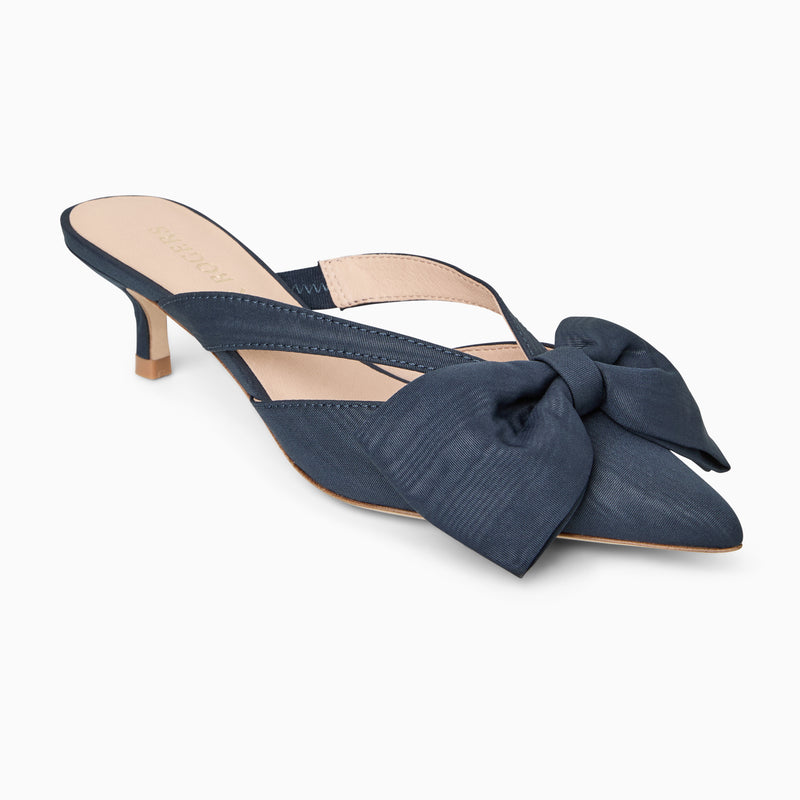 Cynthia Bow Fabric Kitten Heel Mule