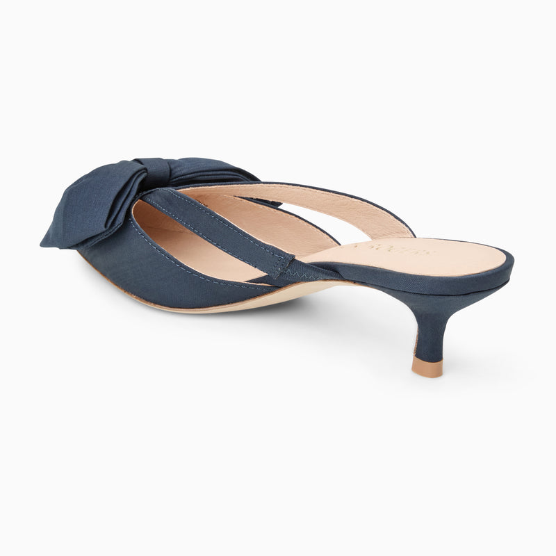 Cynthia Bow Fabric Kitten Heel Mule