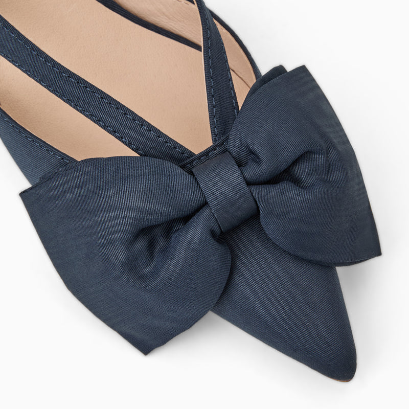 Cynthia Bow Fabric Kitten Heel Mule
