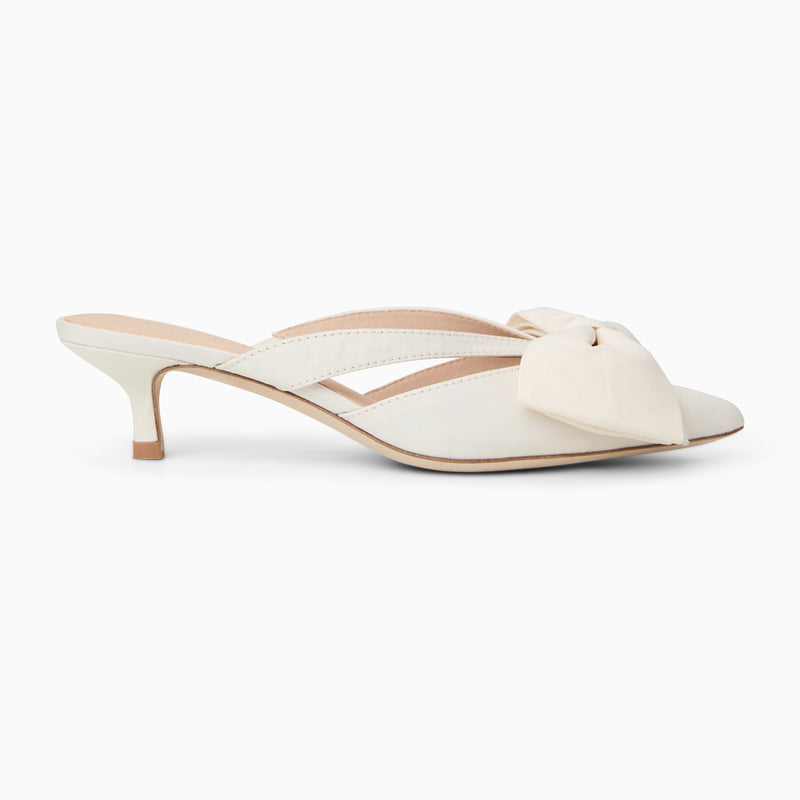 Cynthia Bow Fabric Kitten Heel Mule