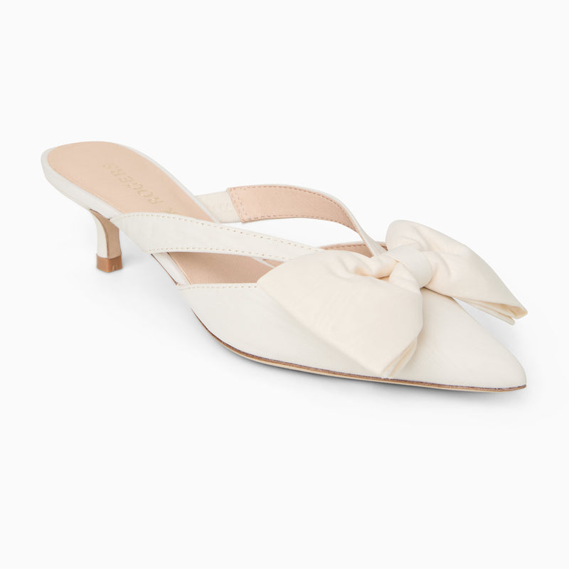 Cynthia Bow Fabric Kitten Heel Mule