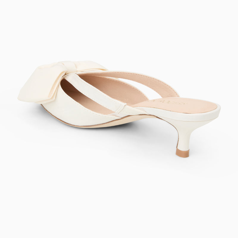 Cynthia Bow Fabric Kitten Heel Mule