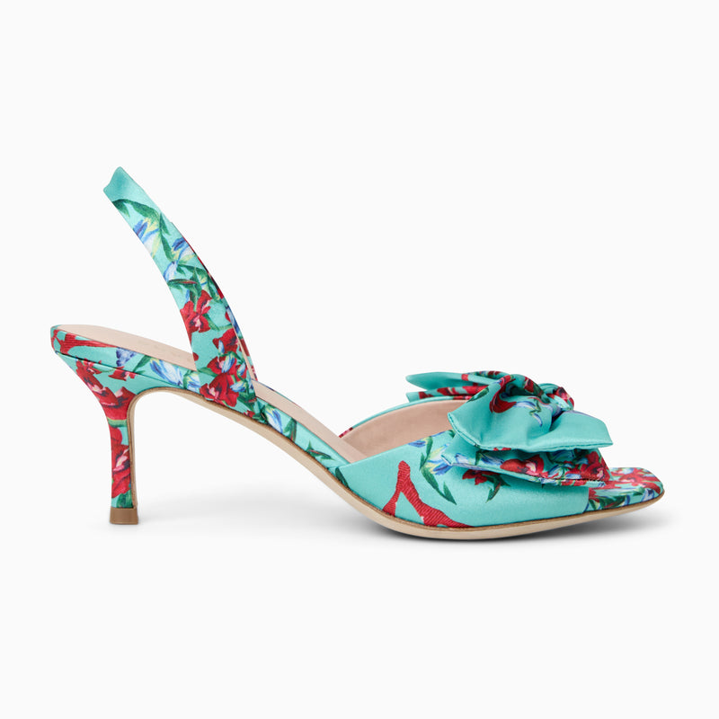 Eloise Bow Fabric Slingback Mid Heel