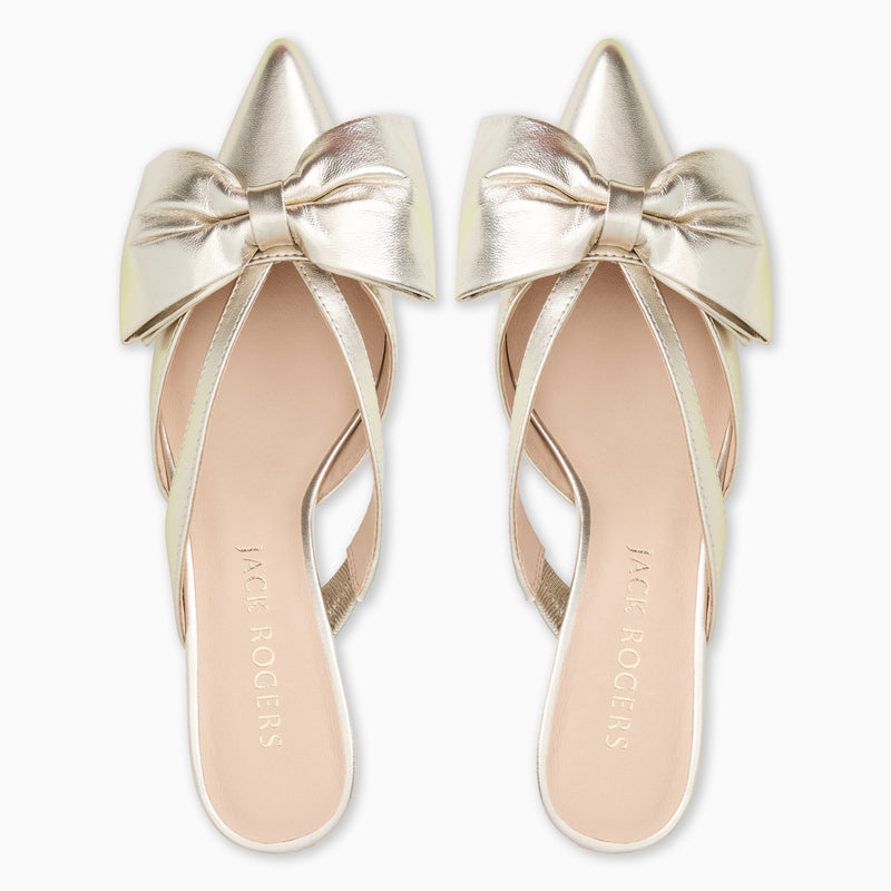 Cynthia Bow Leather Kitten Heel Mule