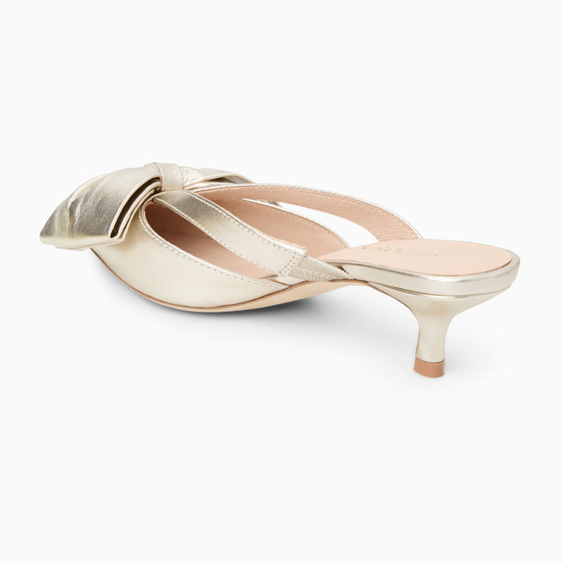 Cynthia Bow Leather Kitten Heel Mule