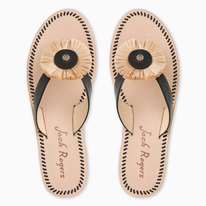 Cay Leather & Raffia Thong Flat Sandal