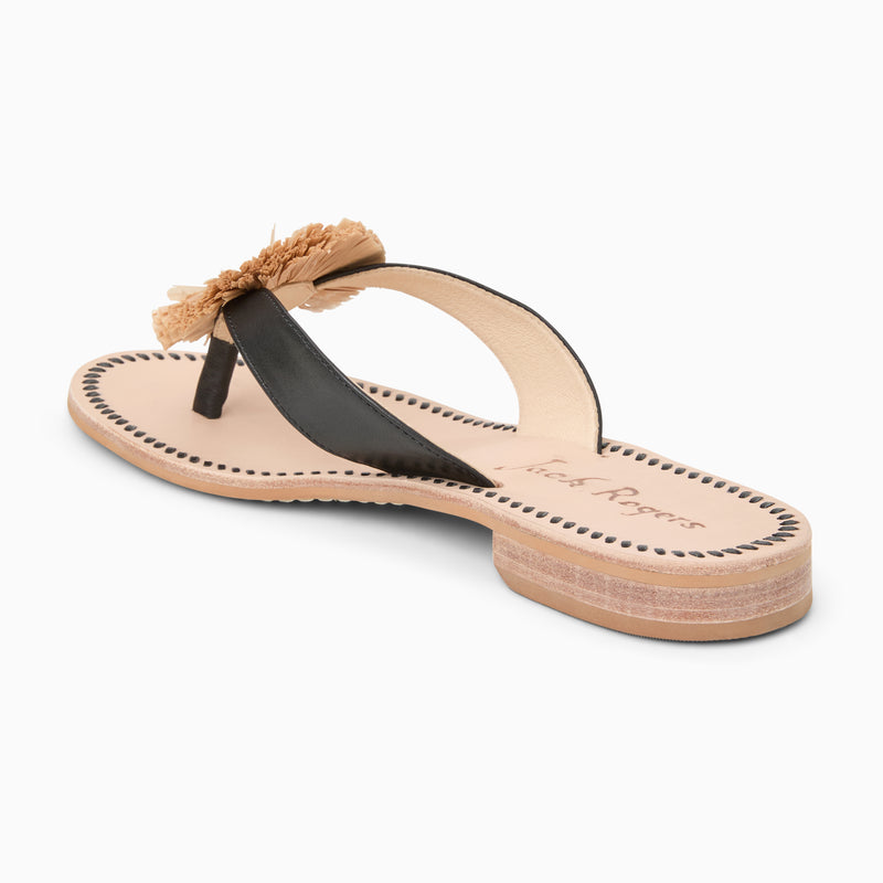 Cay Leather & Raffia Thong Flat Sandal