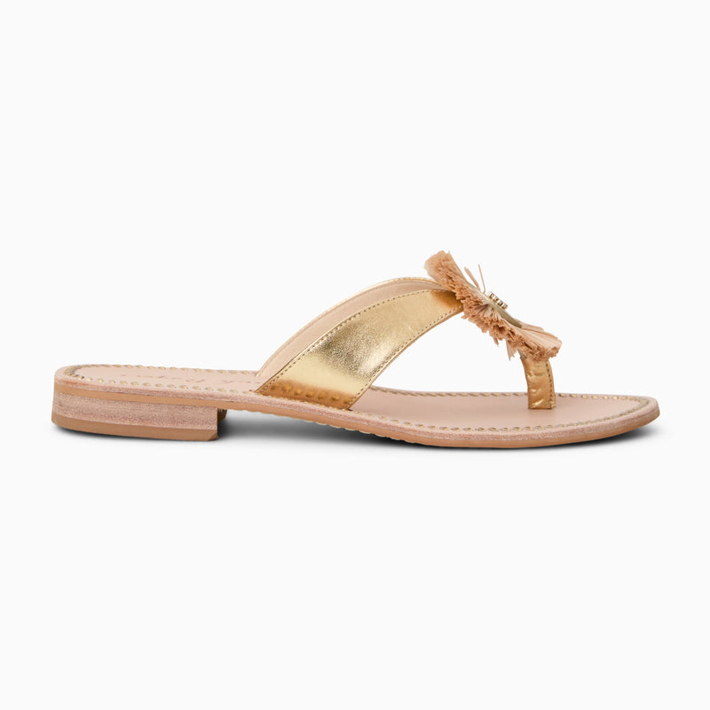 Cay Leather & Raffia Thong Flat Sandal