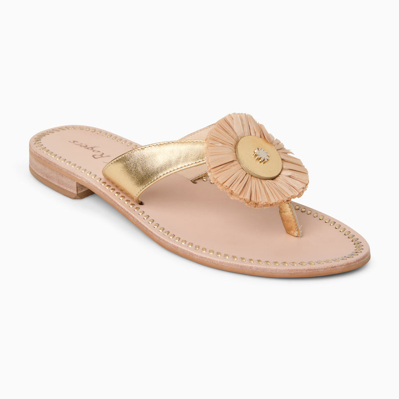 Cay Leather & Raffia Thong Flat Sandal