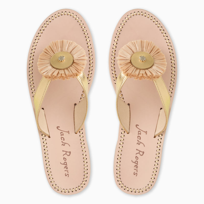 Cay Leather & Raffia Thong Flat Sandal