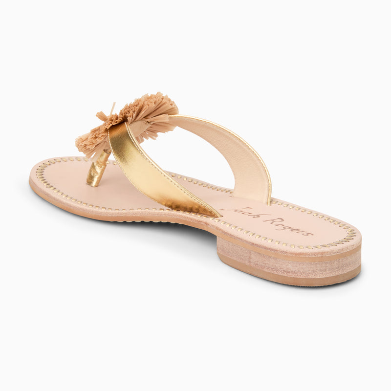 Cay Leather & Raffia Thong Flat Sandal