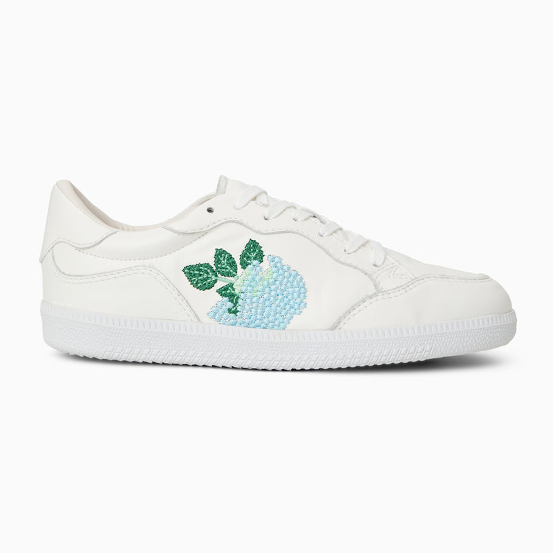 Hydrangea Embroidered Leather Low Top Sneaker