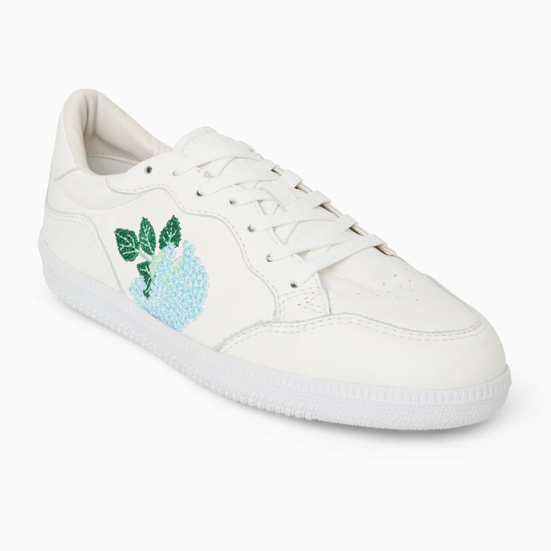 Hydrangea Embroidered Leather Low Top Sneaker
