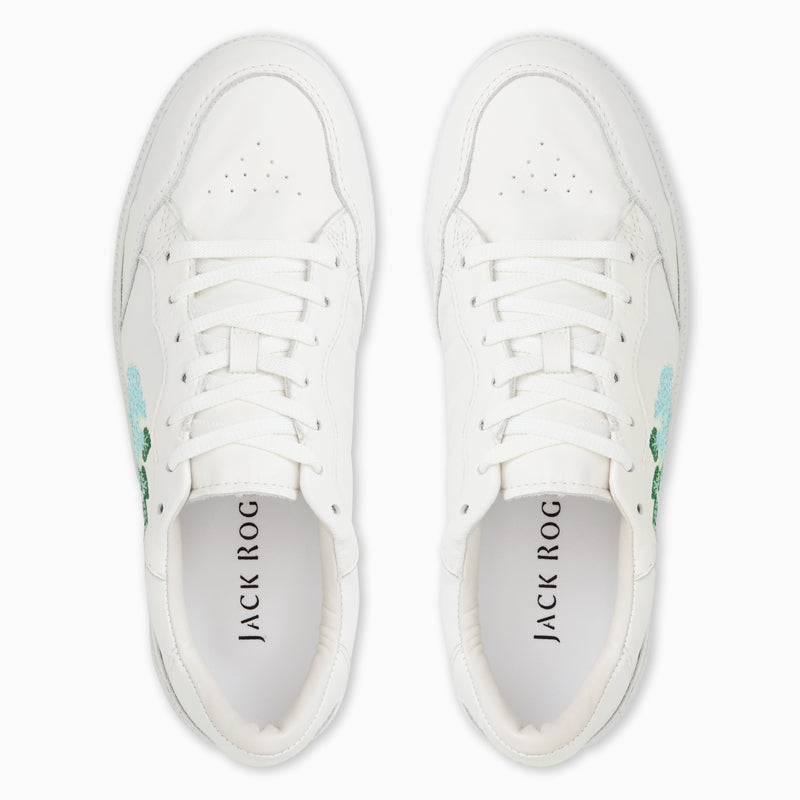 Hydrangea Embroidered Leather Low Top Sneaker