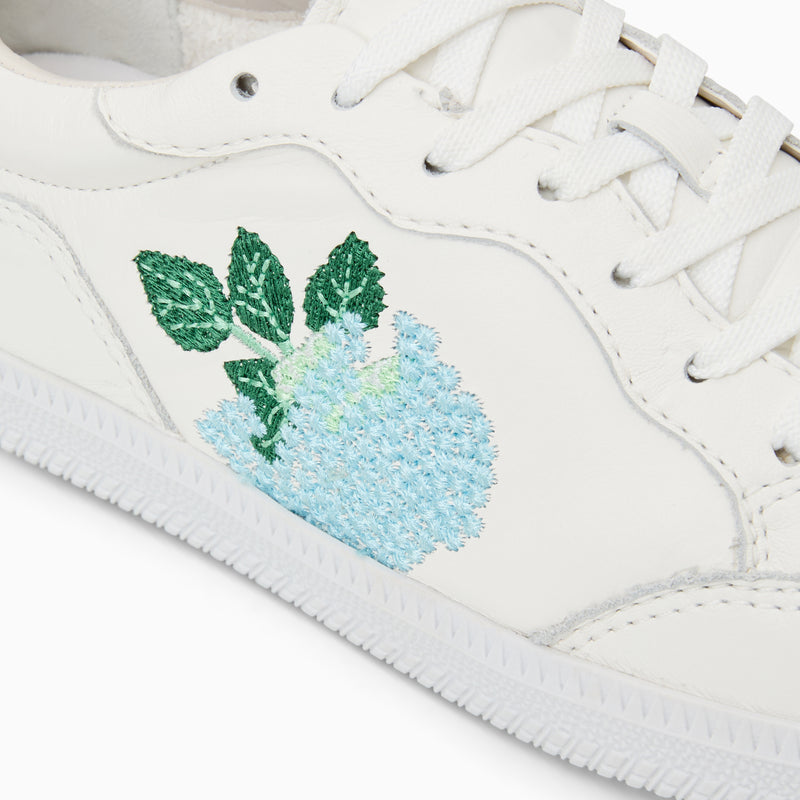 Hydrangea Embroidered Leather Low Top Sneaker