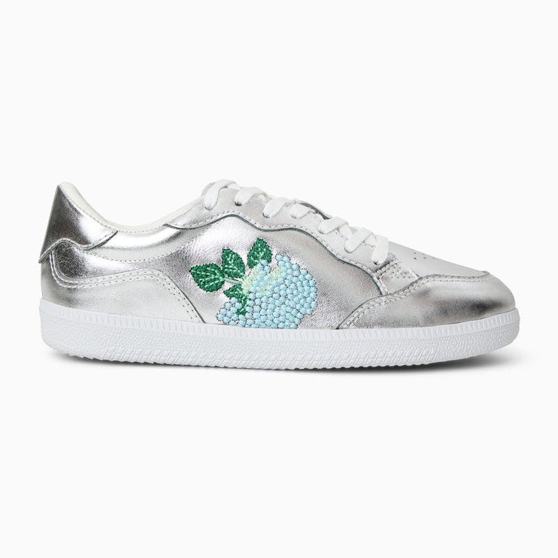 Hydrangea Embroidered Leather Low Top Sneaker