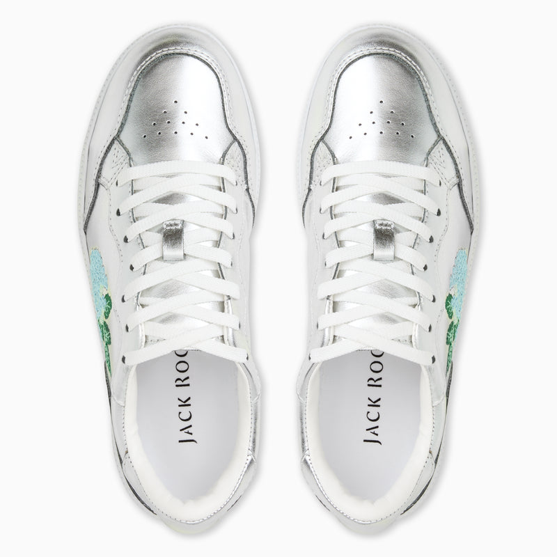 Hydrangea Embroidered Leather Low Top Sneaker