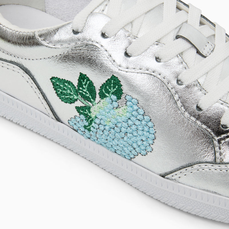 Hydrangea Embroidered Leather Low Top Sneaker