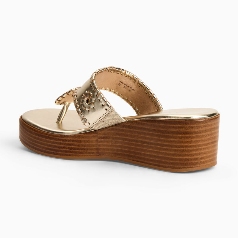 Jacks Leather Stacked Mid Wedge