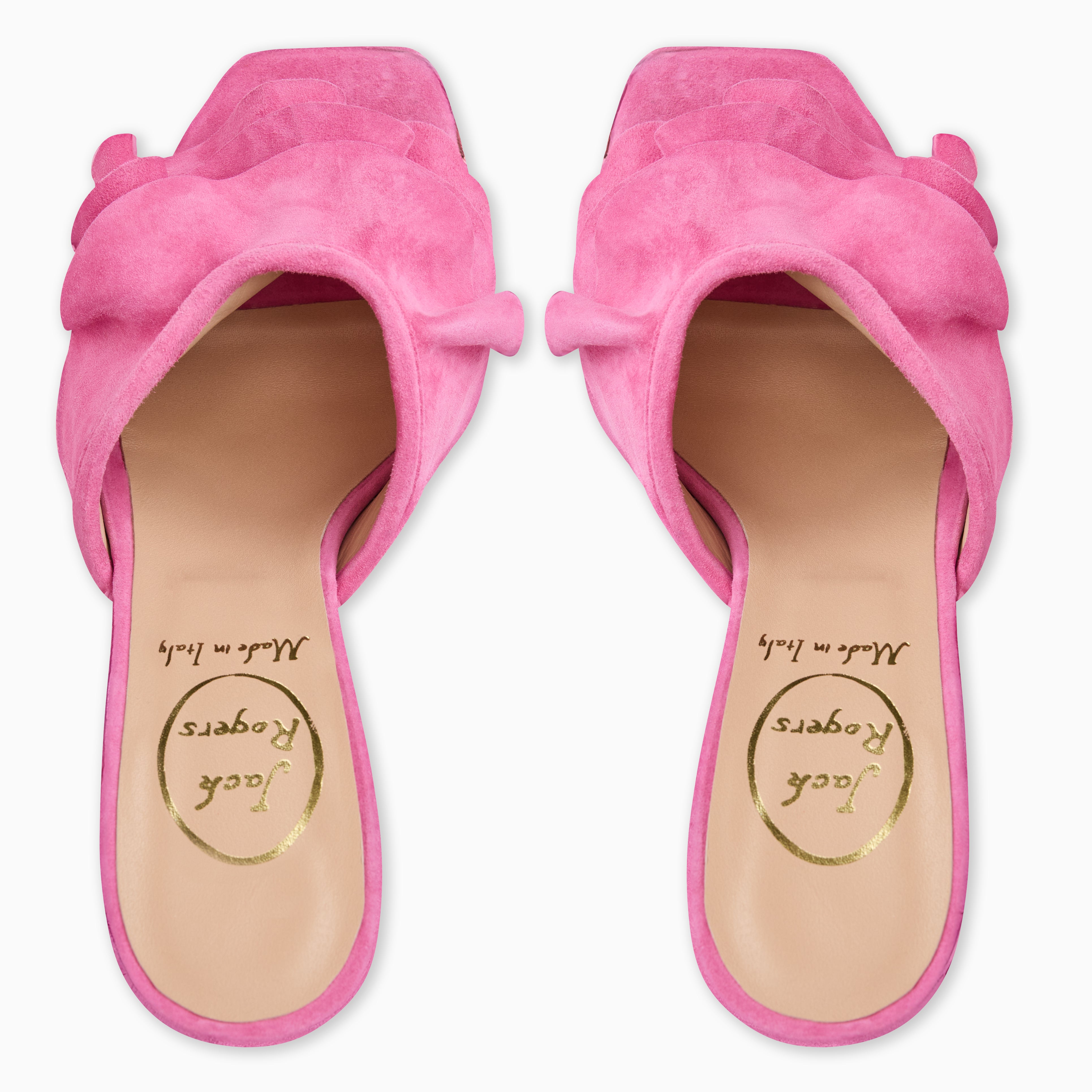 Maison Michel CHARLES ピンクリボン Jack Rogers Beatrice Ruffle Heel in Fuchsia Pink Suede – Bold High