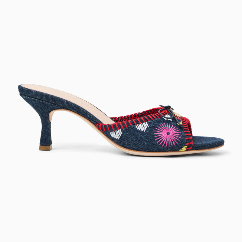 Velma Flower Denim Mid Heel