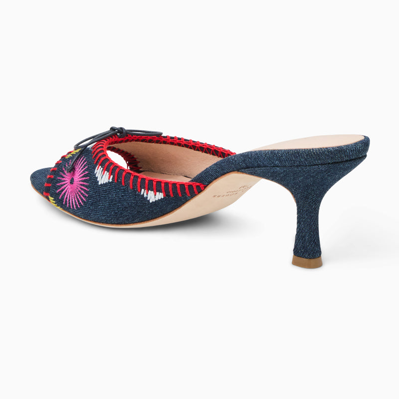 Velma Flower Denim Mid Heel