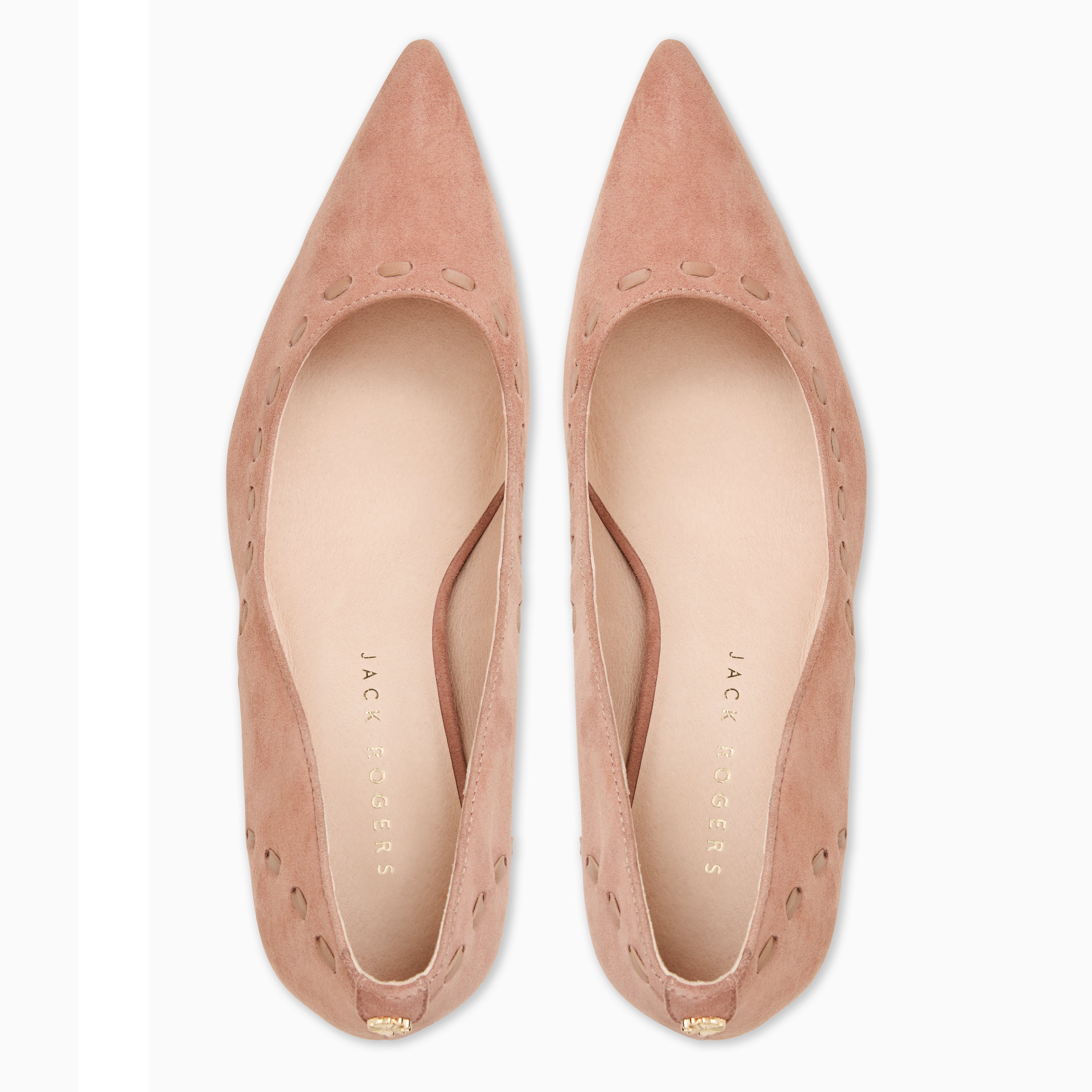 Jack Rogers Bridget Pump in Rose Cloud Suede – Pointed Toe Pink