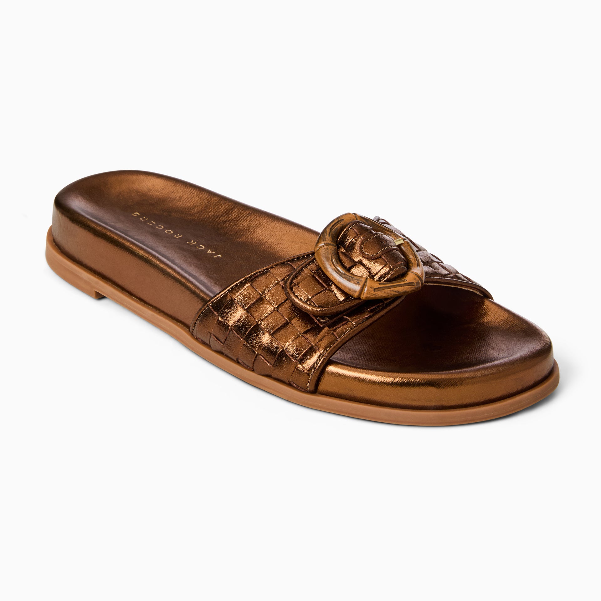Jack Rogers Essex Slide in Bronze Metallic Leather Slide Sandals Jack Rogers USA Jack Rogers Essex Slide in Bronze Metallic Leather Slide Sandals Jack Rogers USA