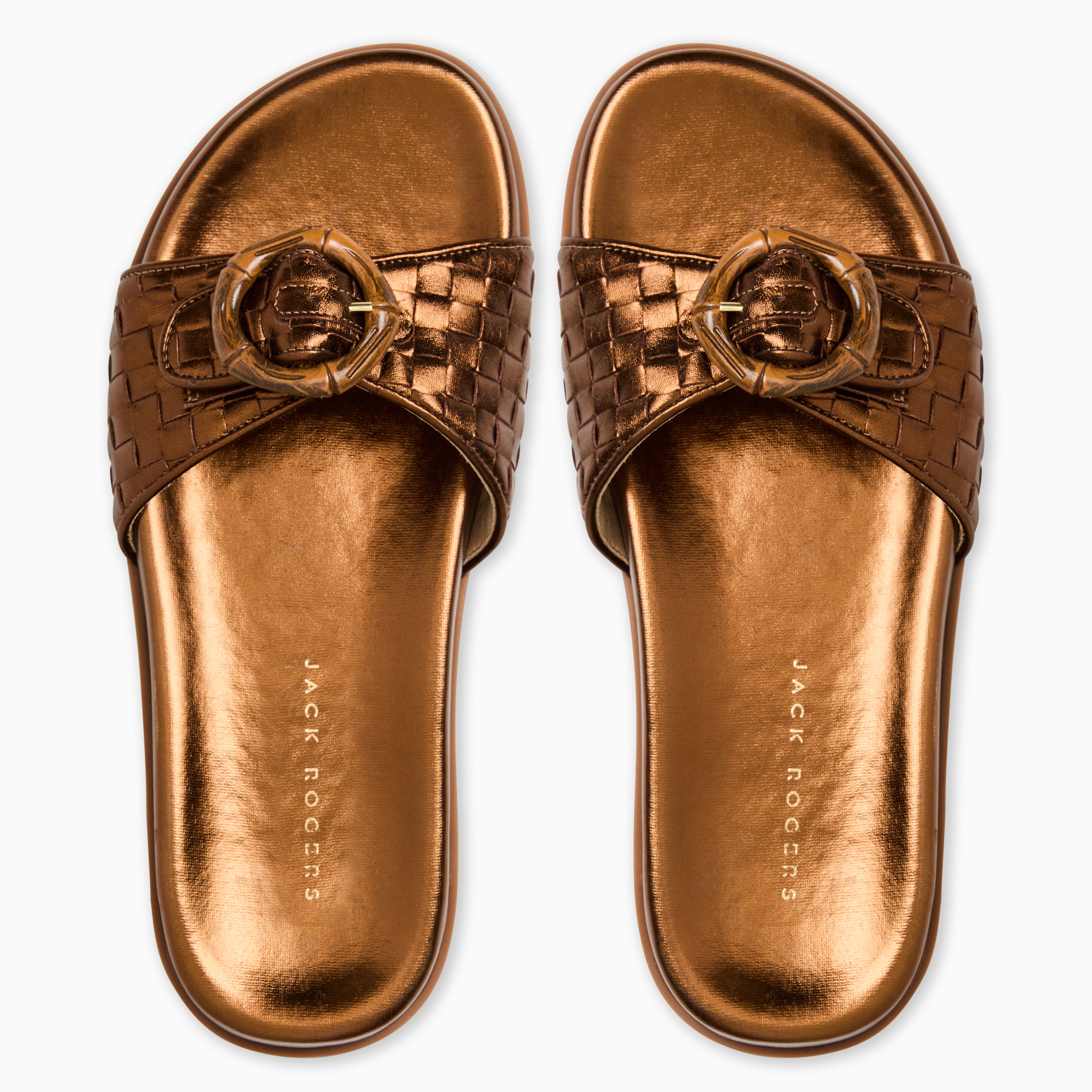 Jack Rogers Essex Slide in Bronze – Metallic Leather Slide Sandals