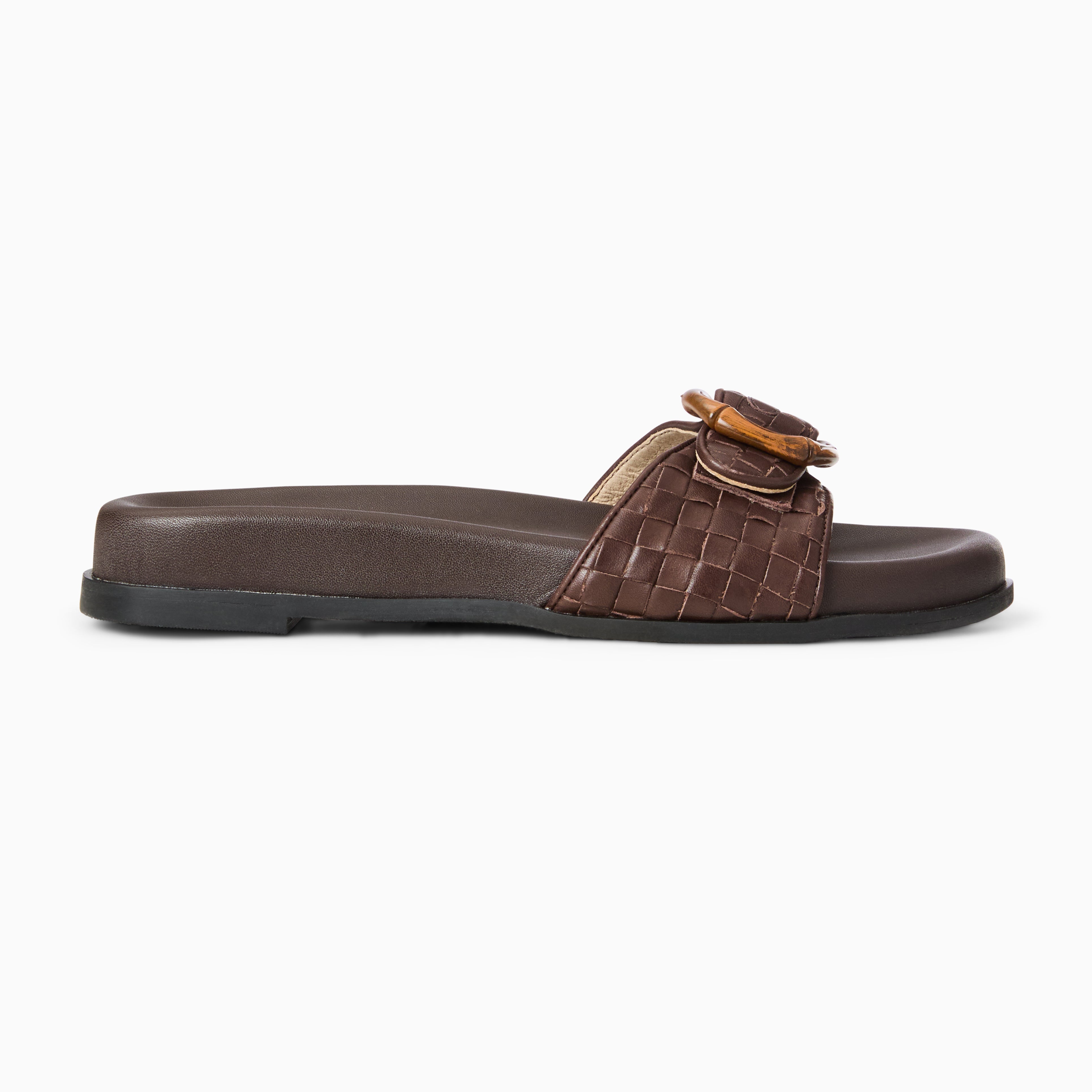 Jack Rogers Essex Slide in Hot Fudge – Embossed Leather Slide
