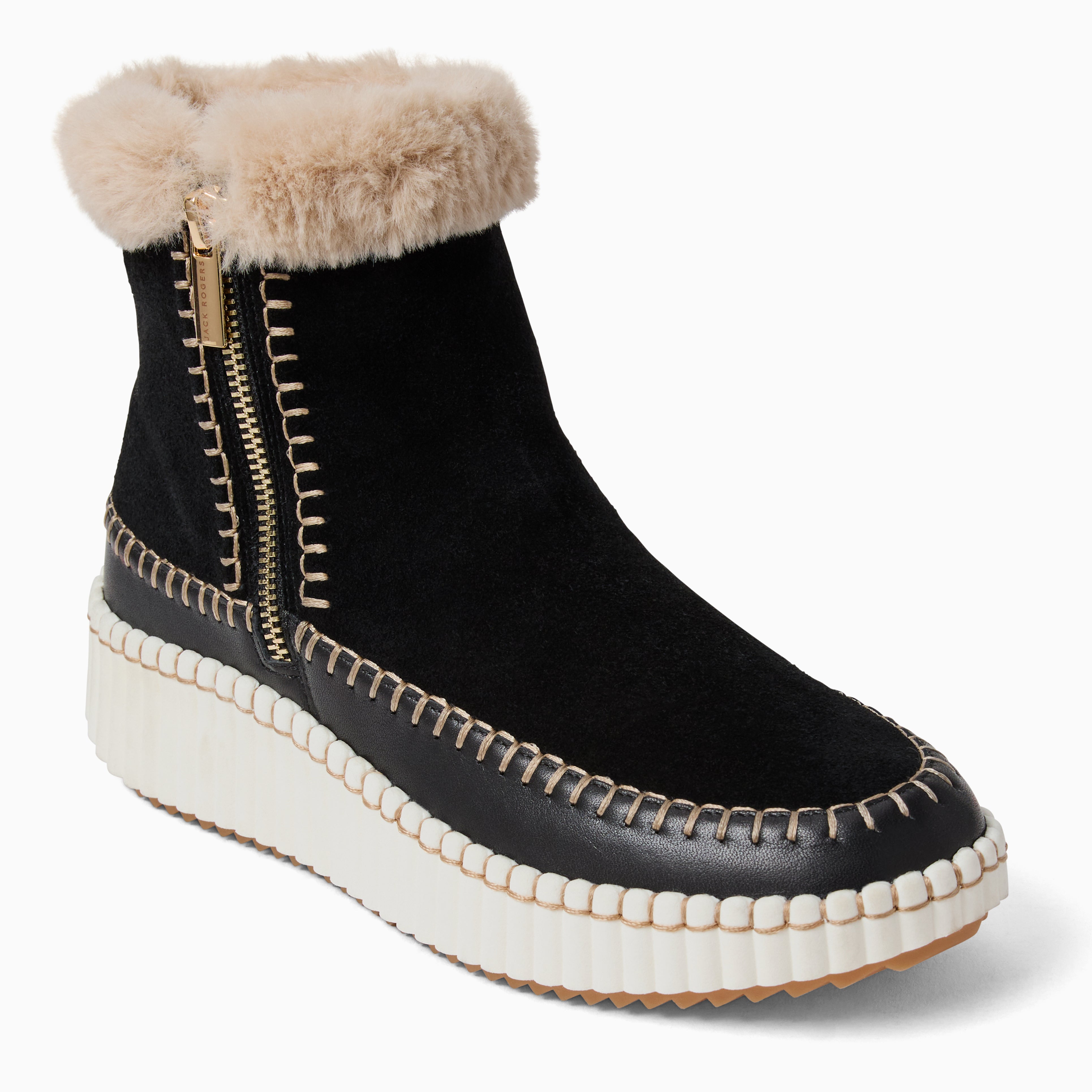 Jack Rogers Janetta Sneaker Bootie – Black Suede & Fur Lined