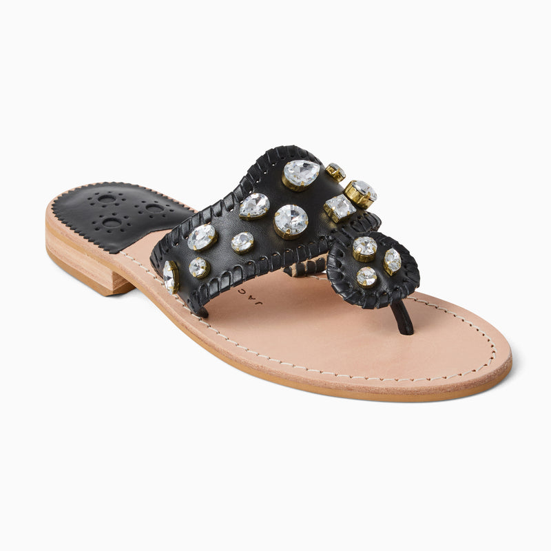 Jacks Jeweled Leather Flat Sandal