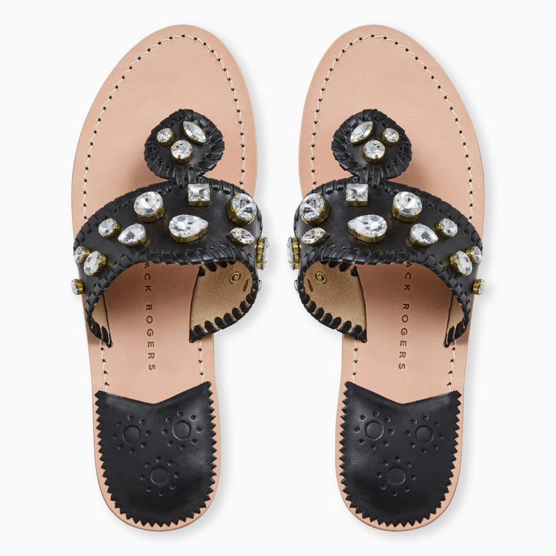Jacks Jeweled Leather Flat Sandal