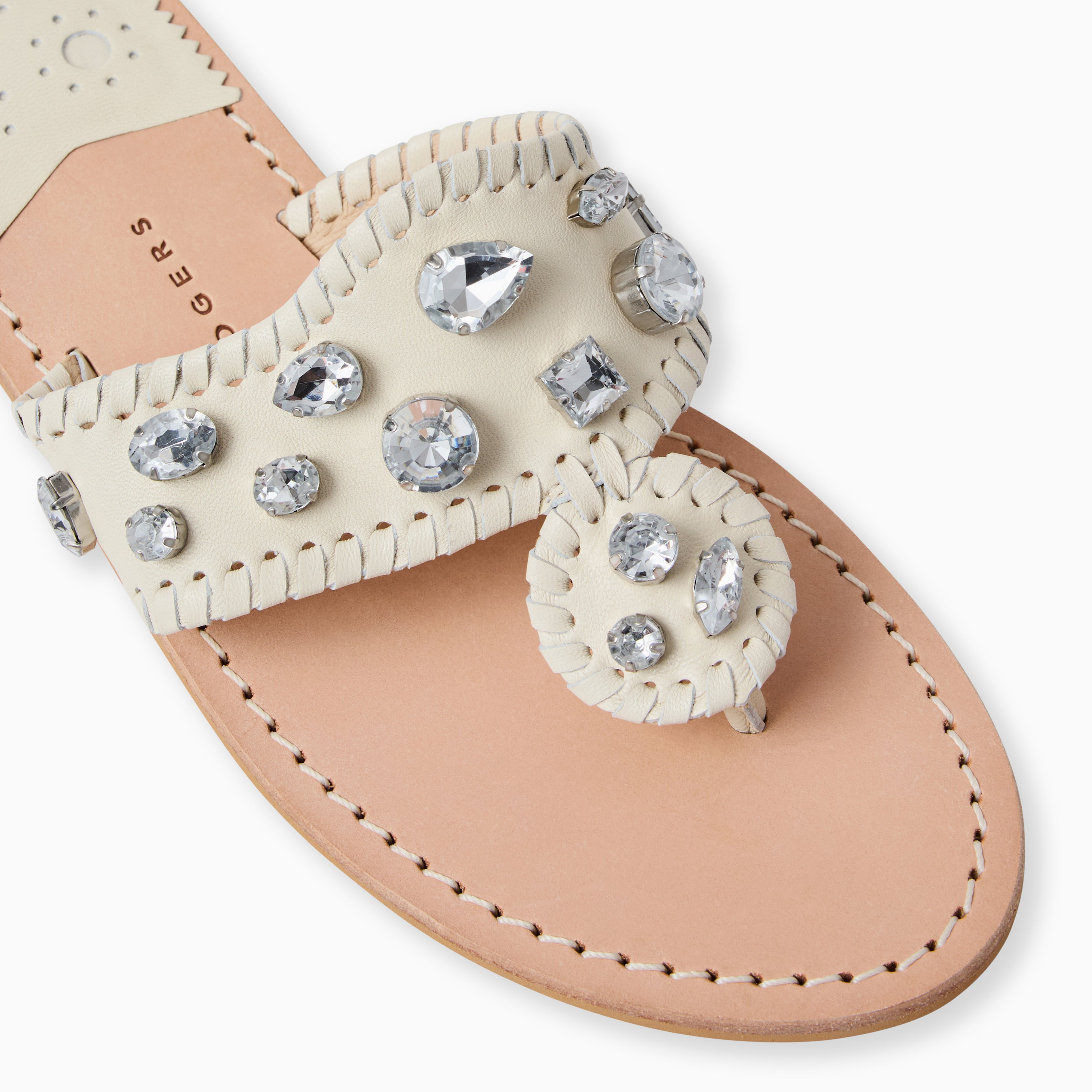 Jack Rogers Jacks Flat Jeweled Sandal – Ivory Leather – Jack