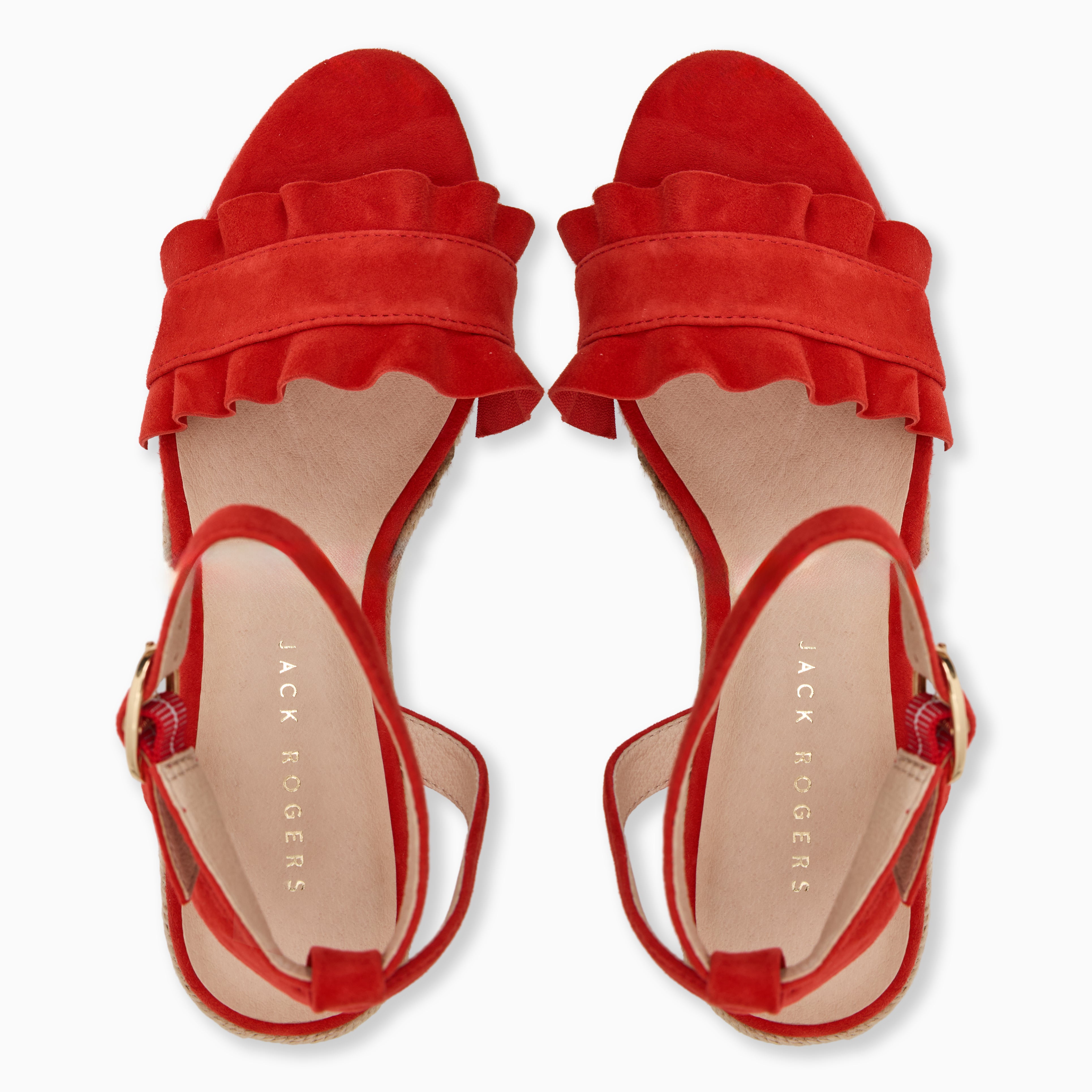 Jack Rogers Rozette Wedge Heels — Fire Red Suede – Jack Rogers USA