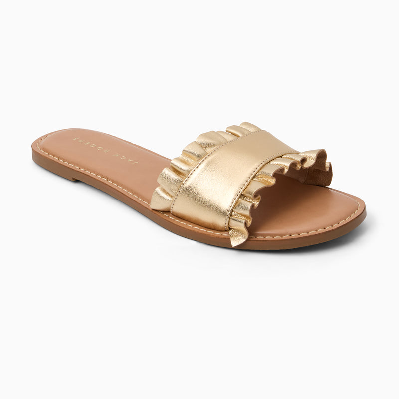 Rozette Leather Ruffle Slide Sandal