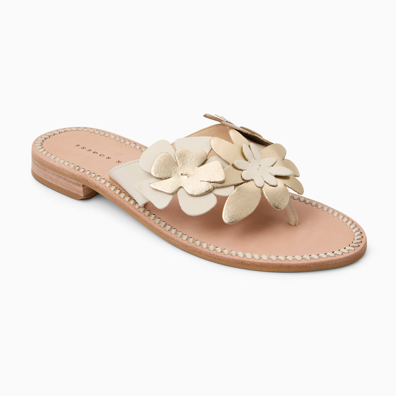 Talahi Leather Floral Flat Sandal