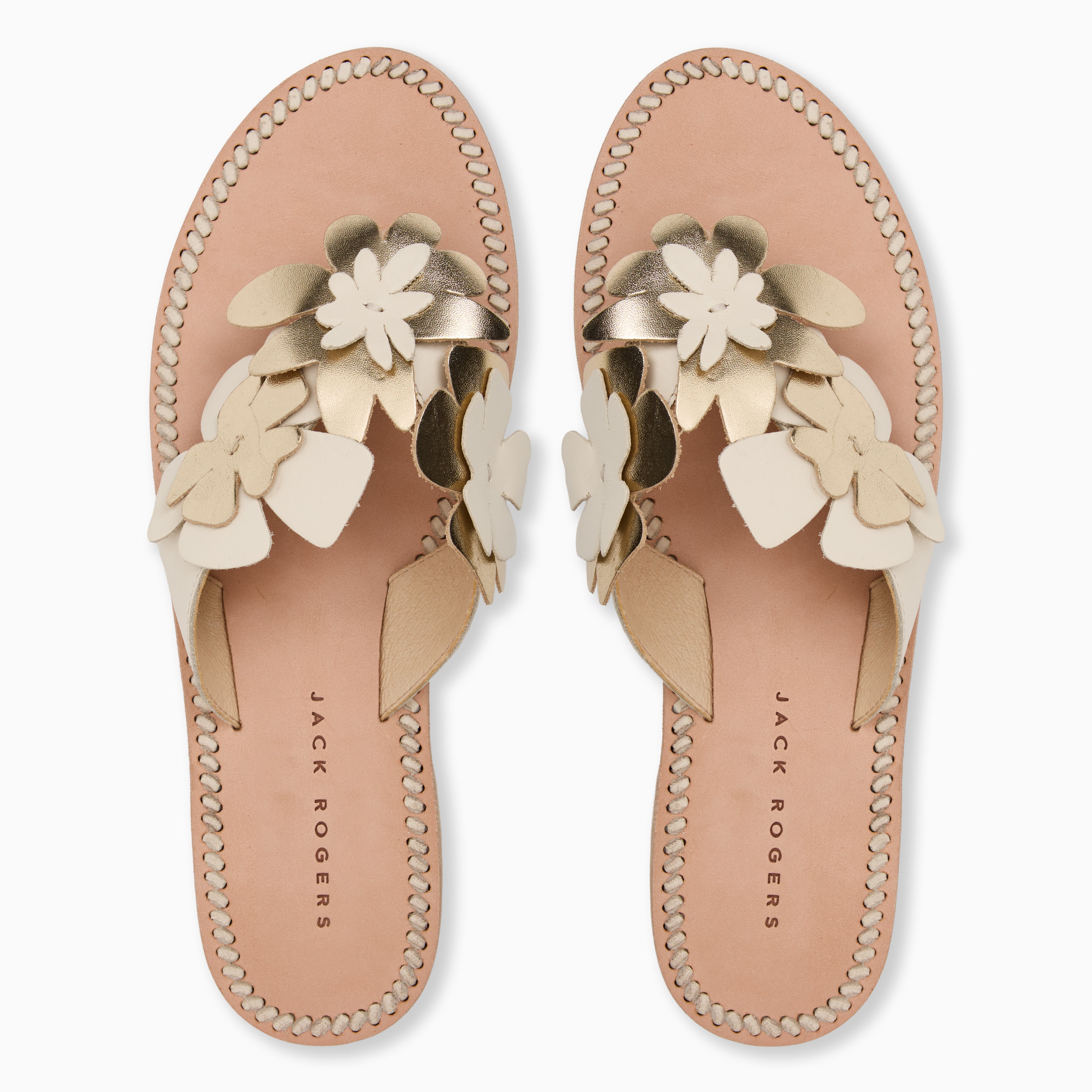 フラワー Jack Rogers Talahi Sandal — Ivory and Platinum Nappa Leather