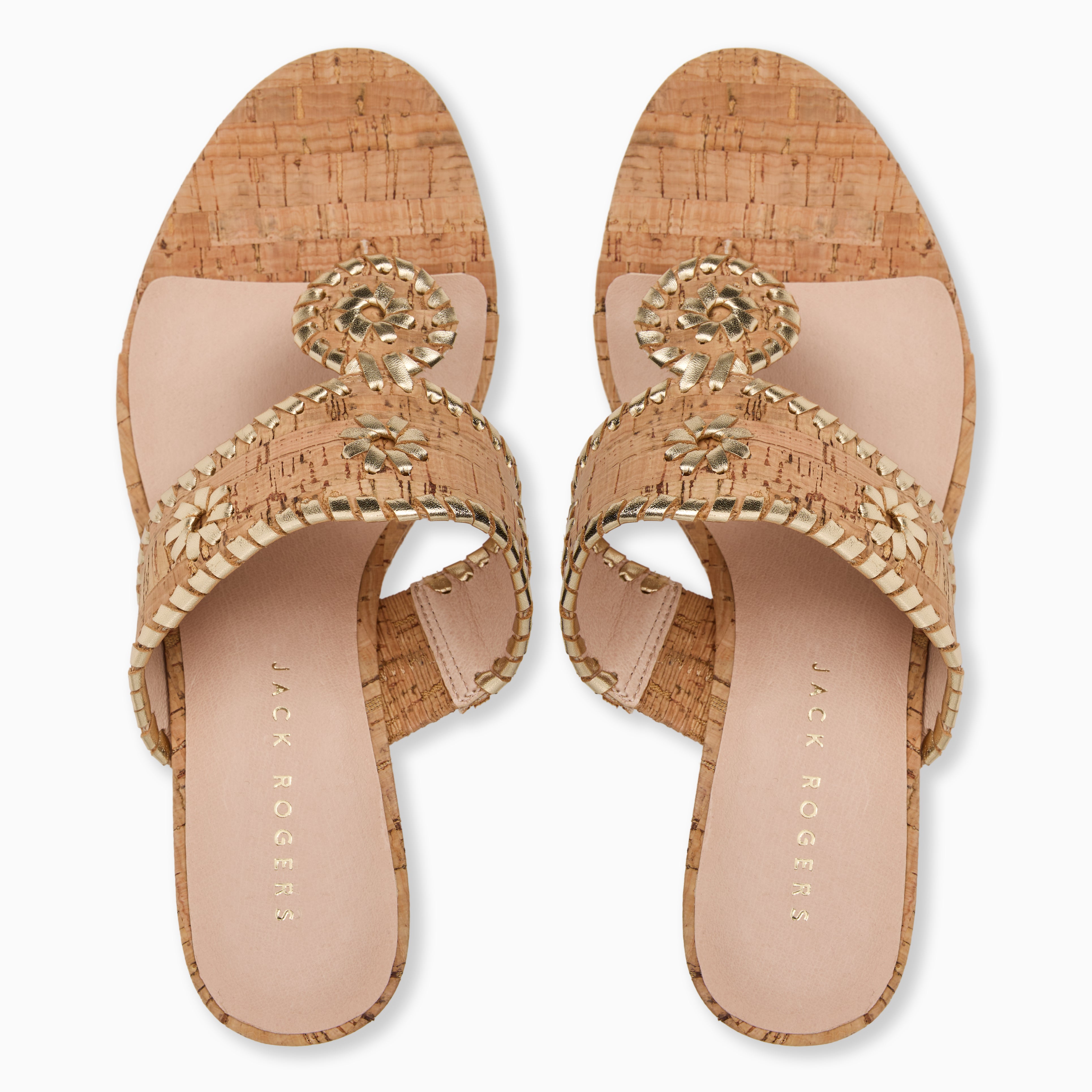 Jack Rogers Jacks High Cork Wedge Heels — Gold Metallic – Jack