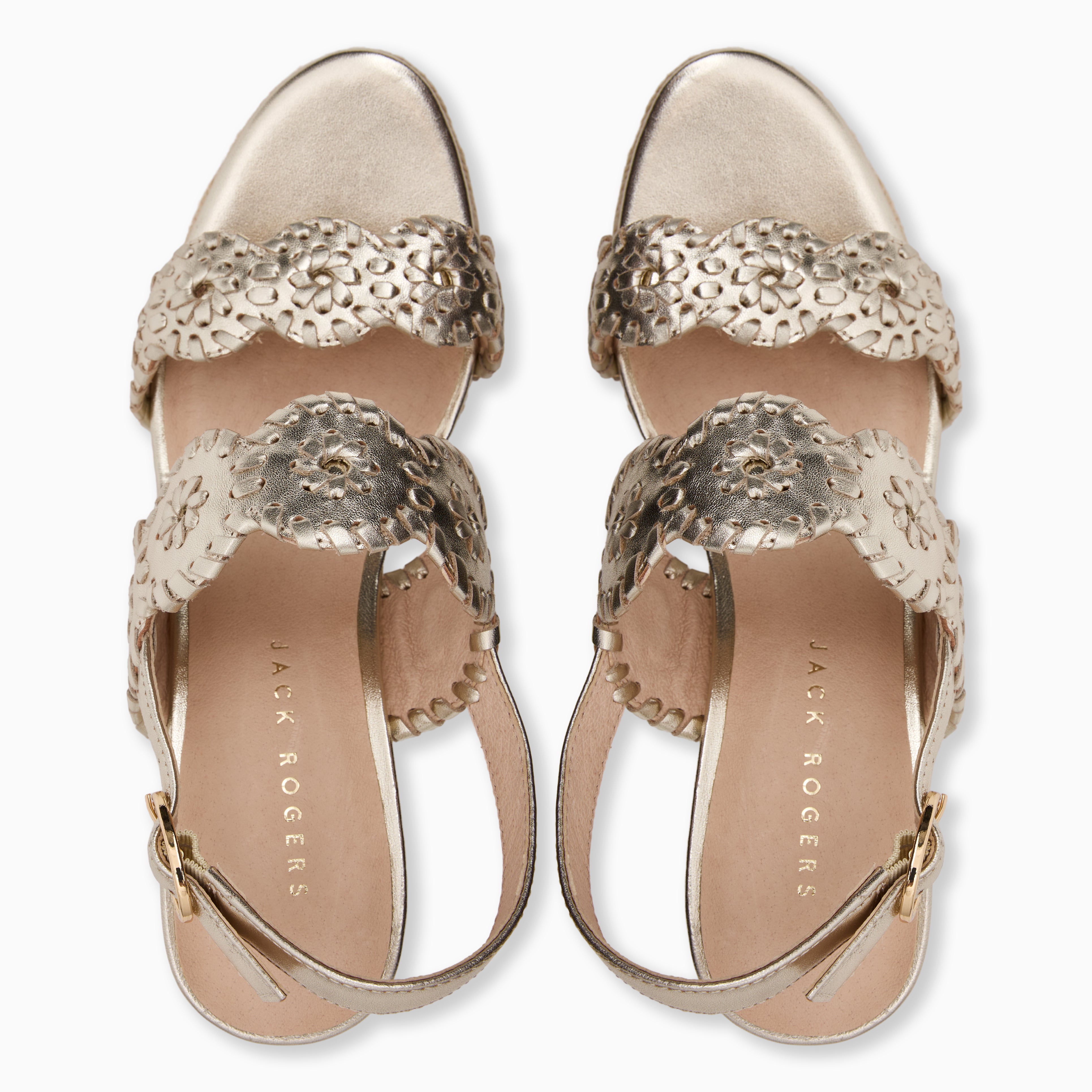 Jack Rogers Laurin Wedge Heels — Platinum Metallic Nappa – Jack