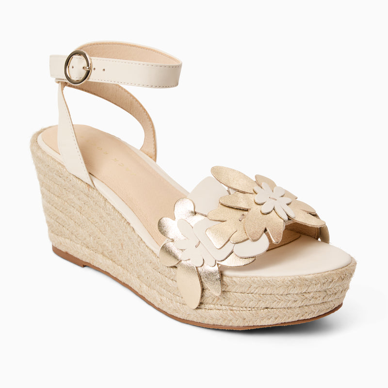 Talahi Leather Floral High Heel Wedge