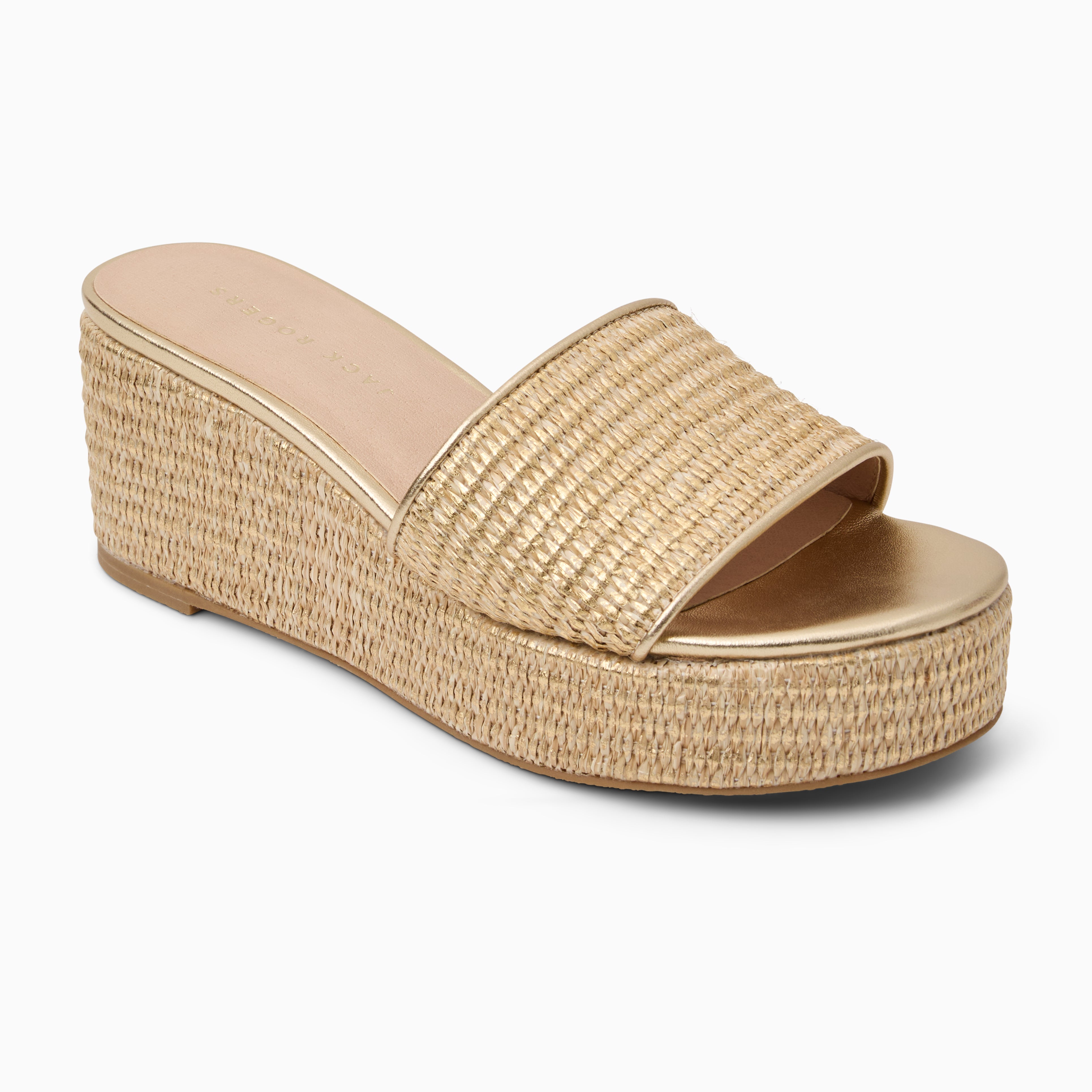 Jack Rogers Bay Mid-Wedge Heels — Gold Metallic Raffia – Jack