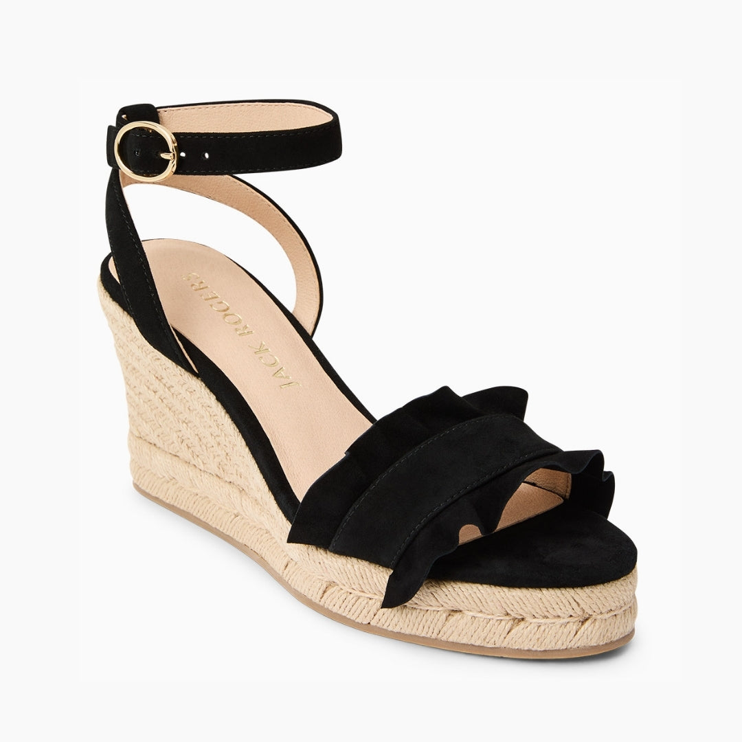 極美品 ジャランスリウァヤ Ruffle REPELLO SUEDE UK5 Jack Rogers Rozette Ruffle Wedge | Suede | Black – Jack Rogers USA