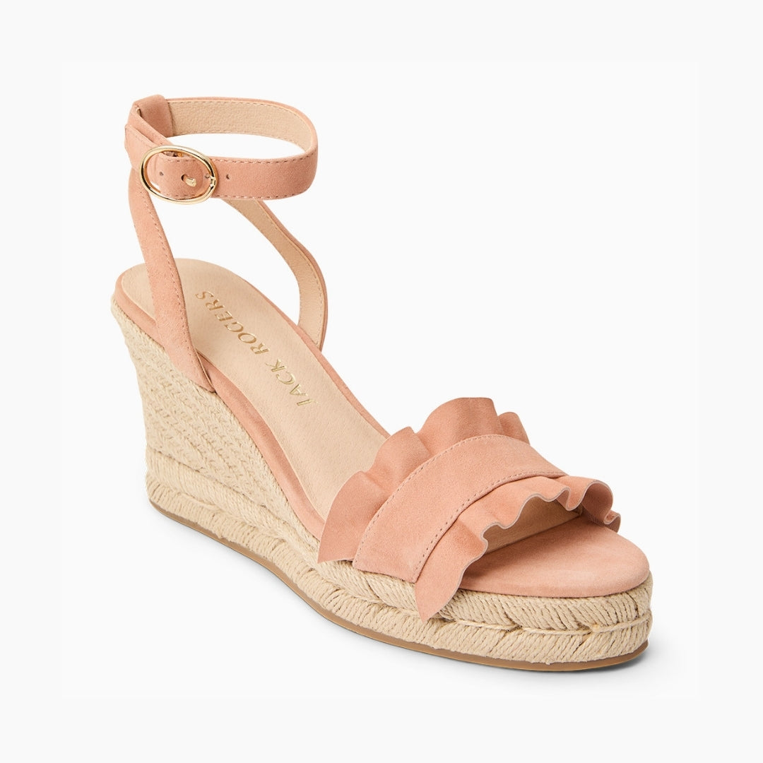Jack Rogers Rozette Ruffle Wedge | Suede | Toast – Jack Rogers USA