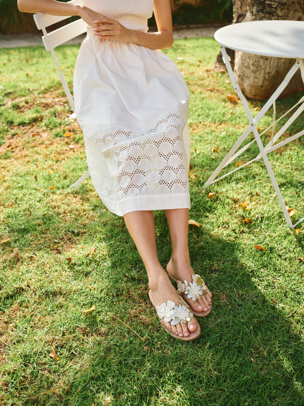 Talahi Leather Floral Flat Sandal