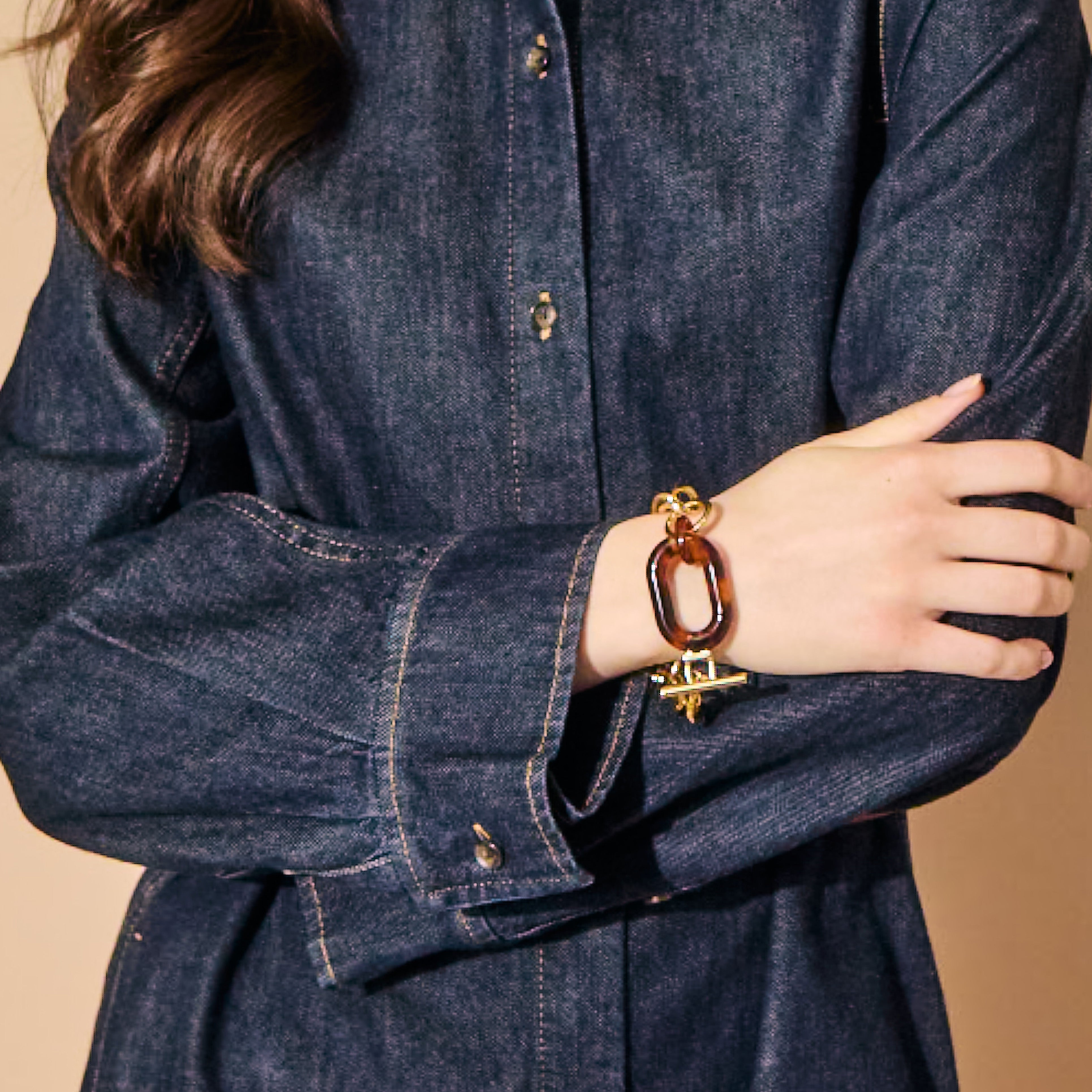 Jack Rogers Gina Bracelet | Chunky Tortoise Shell and Gold Italian