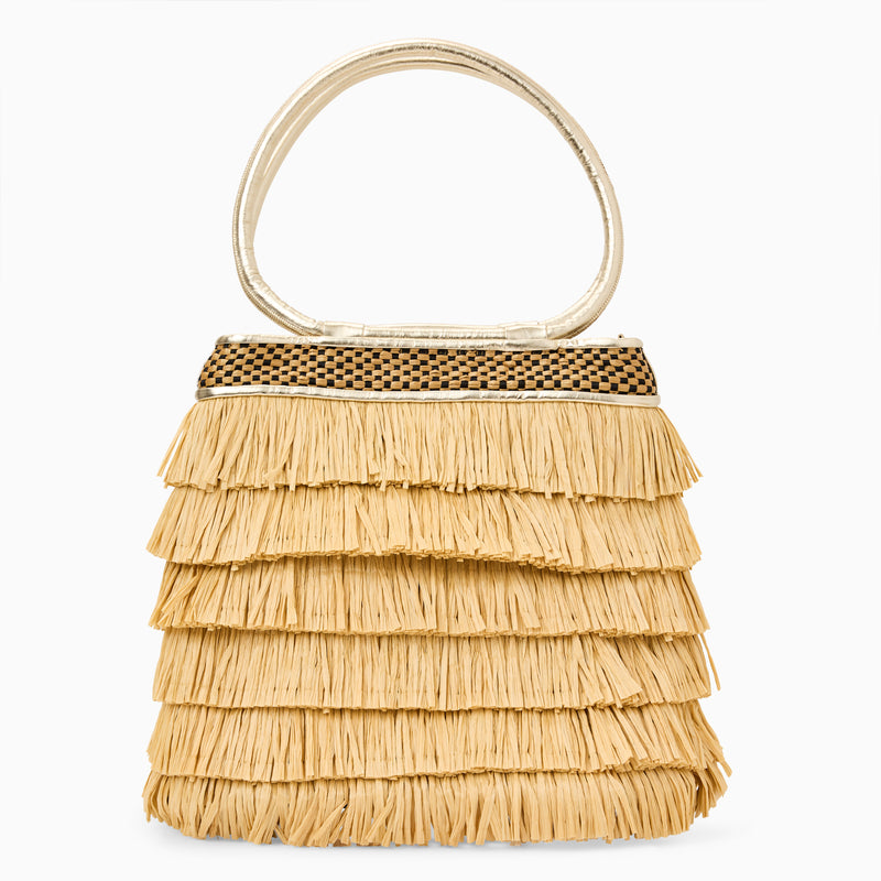 Isola Italian Leather Raffia Shoulder Bag