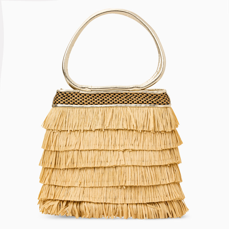 Isola Italian Leather Raffia Shoulder Bag